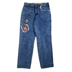 VINTAGE Sergio Indigo Dye Jeans Men's 33x32 Indian Buffalo Warrior Patch 80's